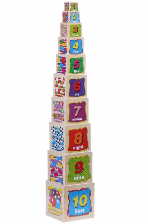 Turn Montessori din lemn 10 cuburi Cifre si Animale [3]