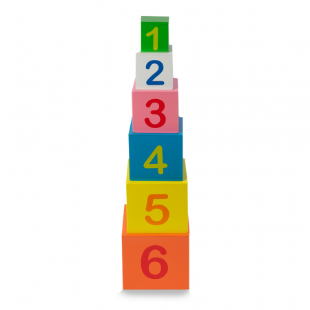 Turn Montessori din lemn 6 cuburi Animale, Cifre si Forme Geometrice, multicolor [3]