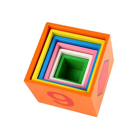 Turn Montessori din lemn 6 cuburi Animale, Cifre si Forme Geometrice, multicolor [5]