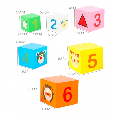 Turn Montessori din lemn 6 cuburi Animale, Cifre si Forme Geometrice, multicolor [8]