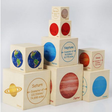 Turn Montessori din lemn 8 cuburi Planete, multicolor [2]