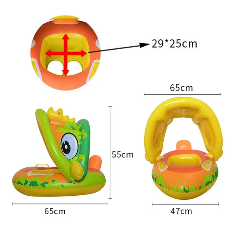 Colac gonflabil barcuta cu parasolar detasabil si suport pentru copii, Crocodil, multicolor [6]