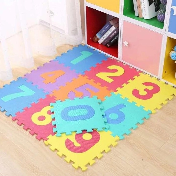 Covor tip puzzle cu Cifre pentru copii, antiderapant, termoizolant, impermeabil, piese, 29 x 29 x 0.8 cm, multicolor