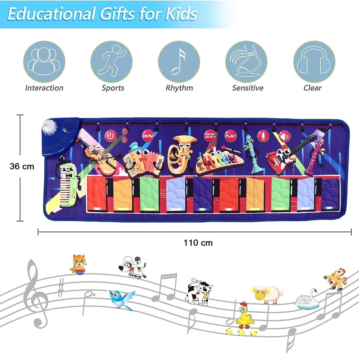 Covoras muzical interactiv cu Instrumente, 110 x 36 cm, multicolor [5]
