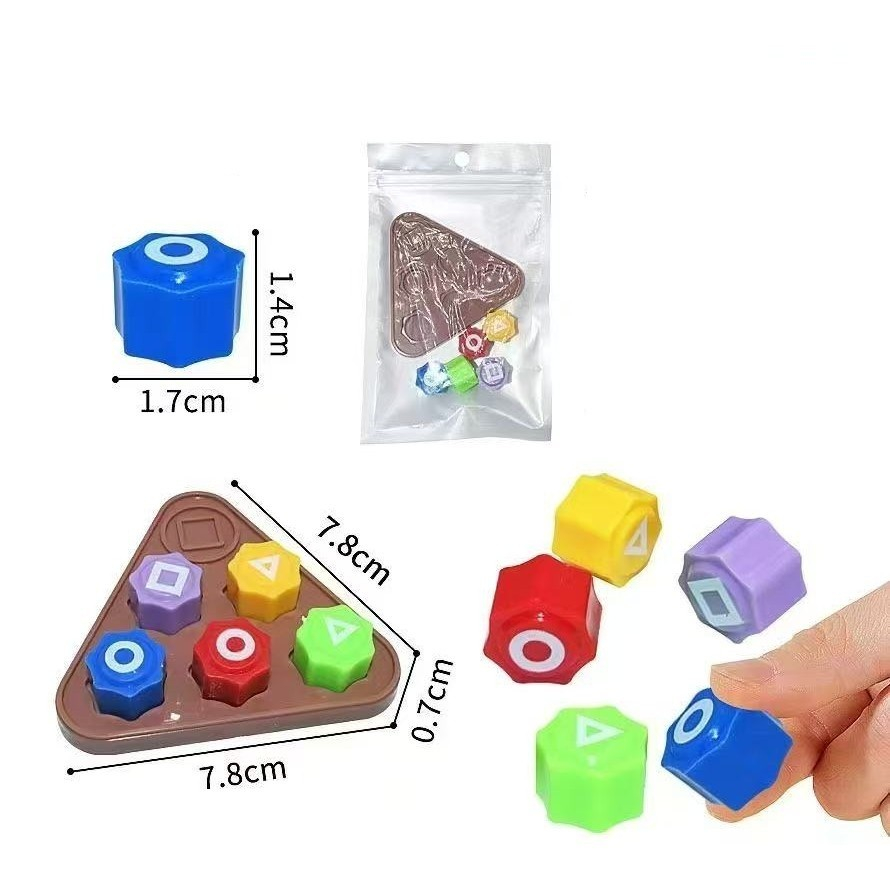 Gonggi Joc Traditional Coreean, Squid Game si Jocul Calamarului, Set 5 Piese Multicolore, Tabla Triunghiulara Maro [5]