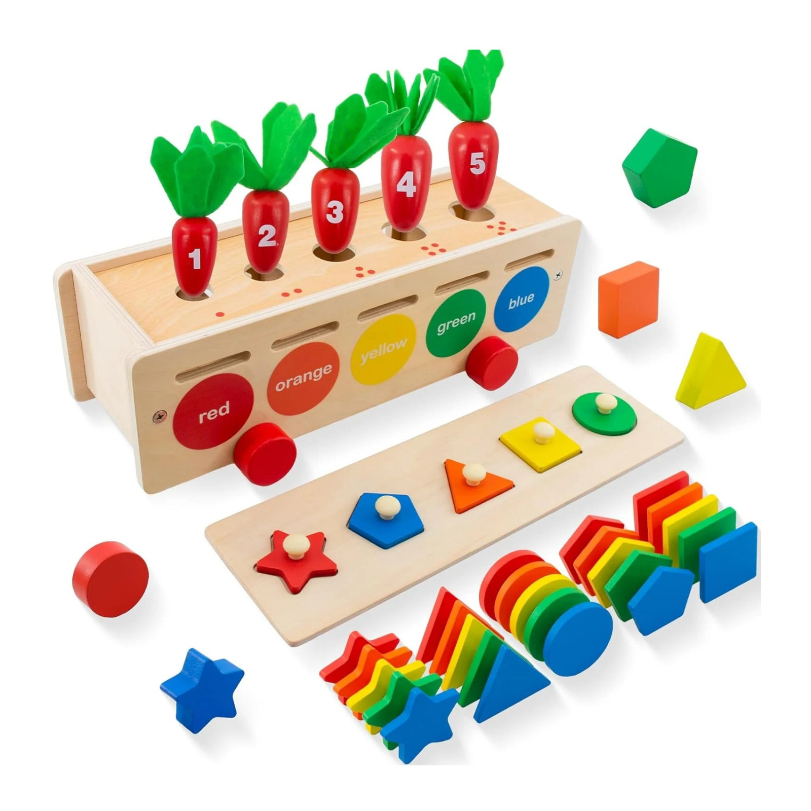 Joc educativ Montessori 3 in 1 cu Morcovi, indemanare si sortare, multicolor [1]