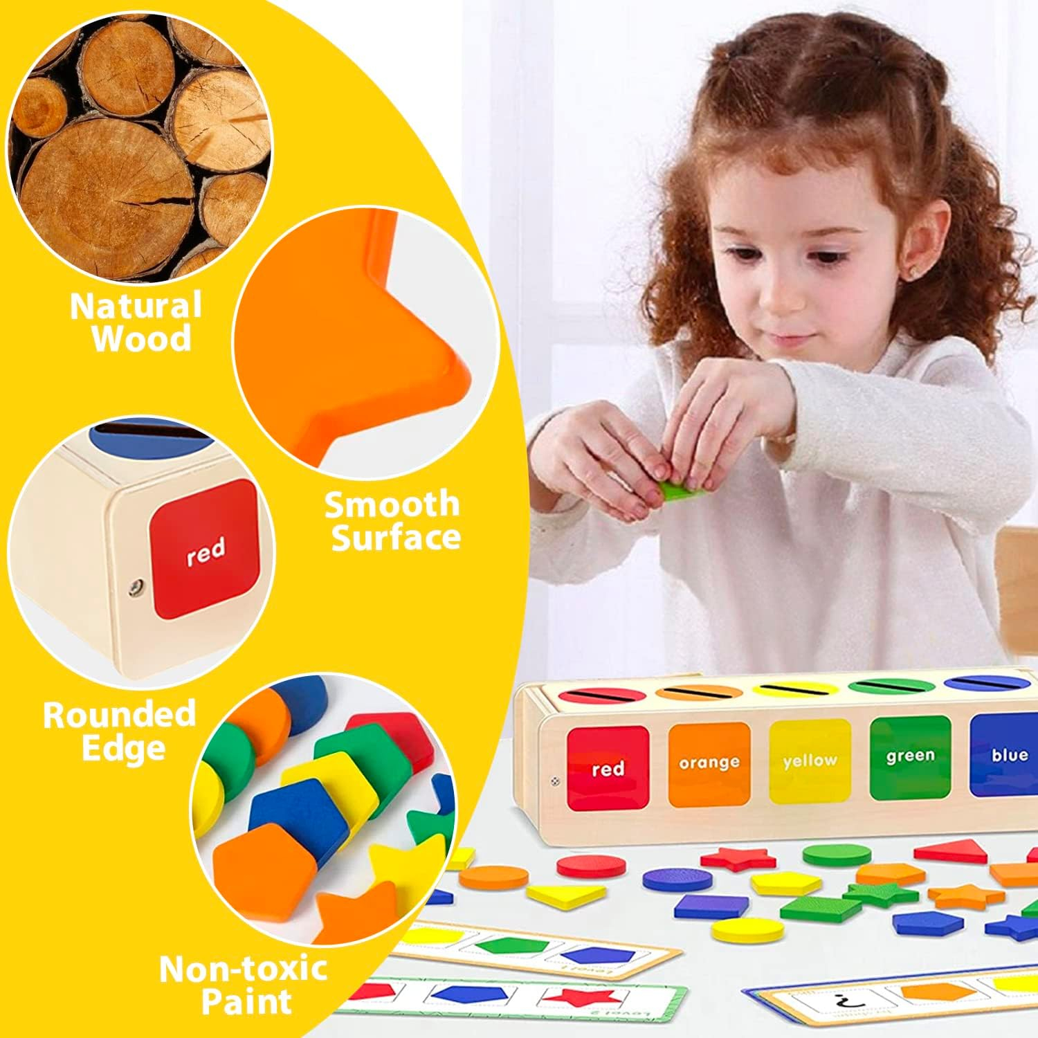 Joc educativ Montessori din lemn Sortare Forme si Culori, multicolor [7]