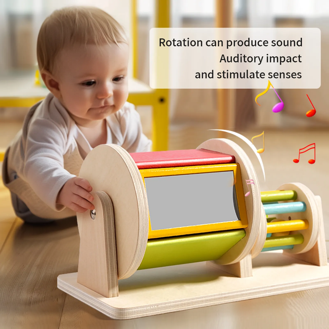 Joc educativ Montessori Tambur Dublu Curcubeu cu clopotei si oglinda, multicolor [4]
