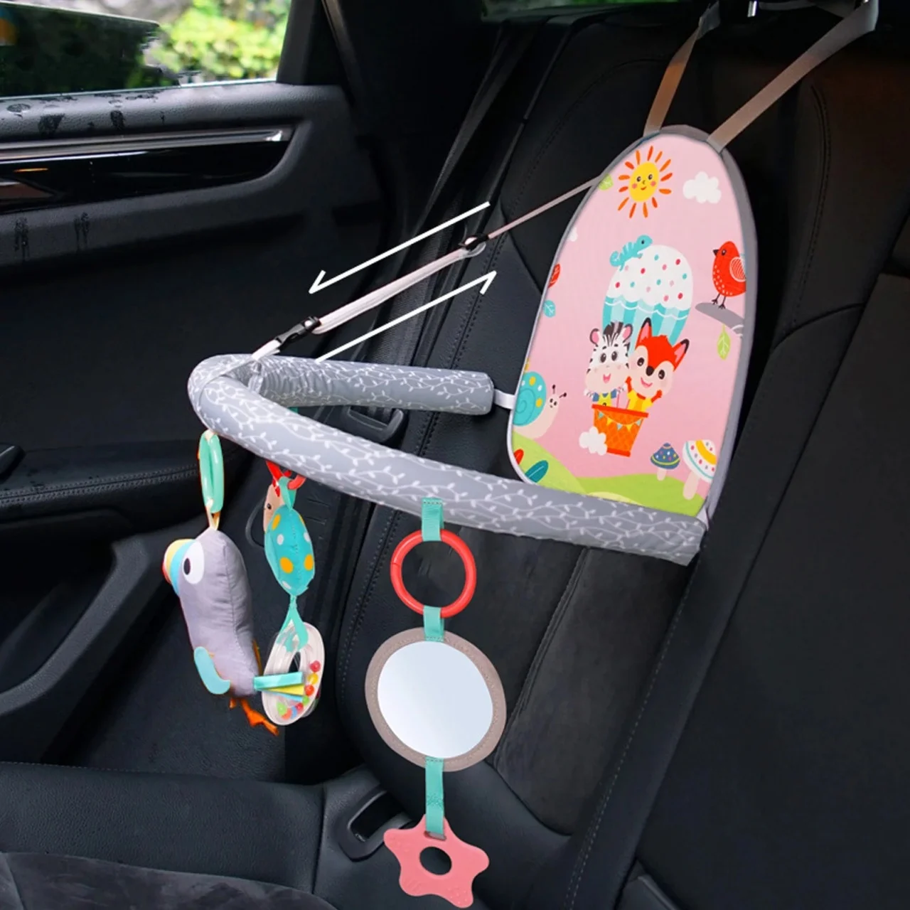 Jucarie auto interactiva bebelusi, accesoriu masina prindere de scaun, imprimeu viu colorat, inaltime ajustabila, material usor de curatat, roz [2]