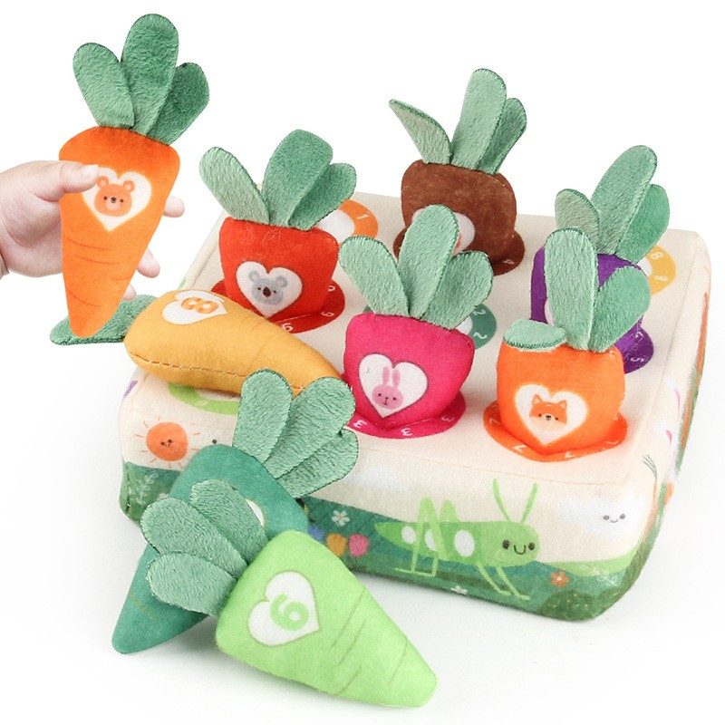Jucarie Interactiva Montessori de Sortat pe Culori, 9 Morcovi si Suport, multicolor [4]