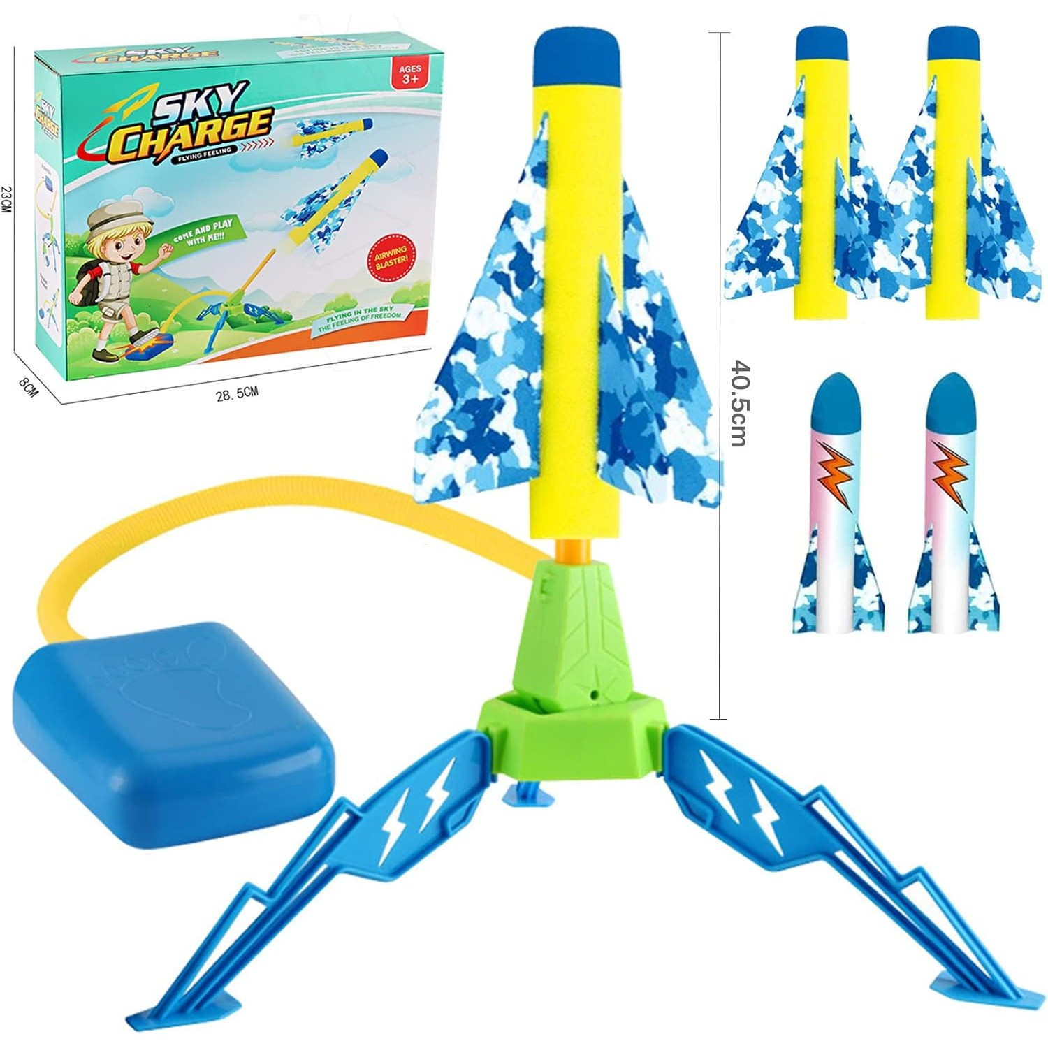 Jucarie pentru Copii Lansator de Rachete cu Piciorul, 1 Lansator, 4 Rachete fara Lumini, 40.5 cm Inaltime, Multicolor [6]