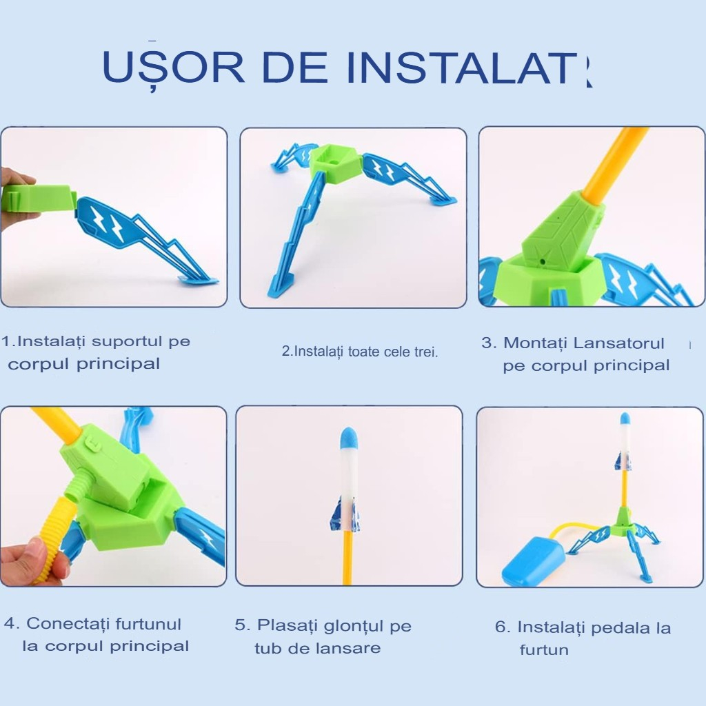 Jucarie pentru Copii Lansator de Rachete cu Piciorul, 1 Lansator, 4 Rachete fara Lumini, 40.5 cm Inaltime, Multicolor [5]
