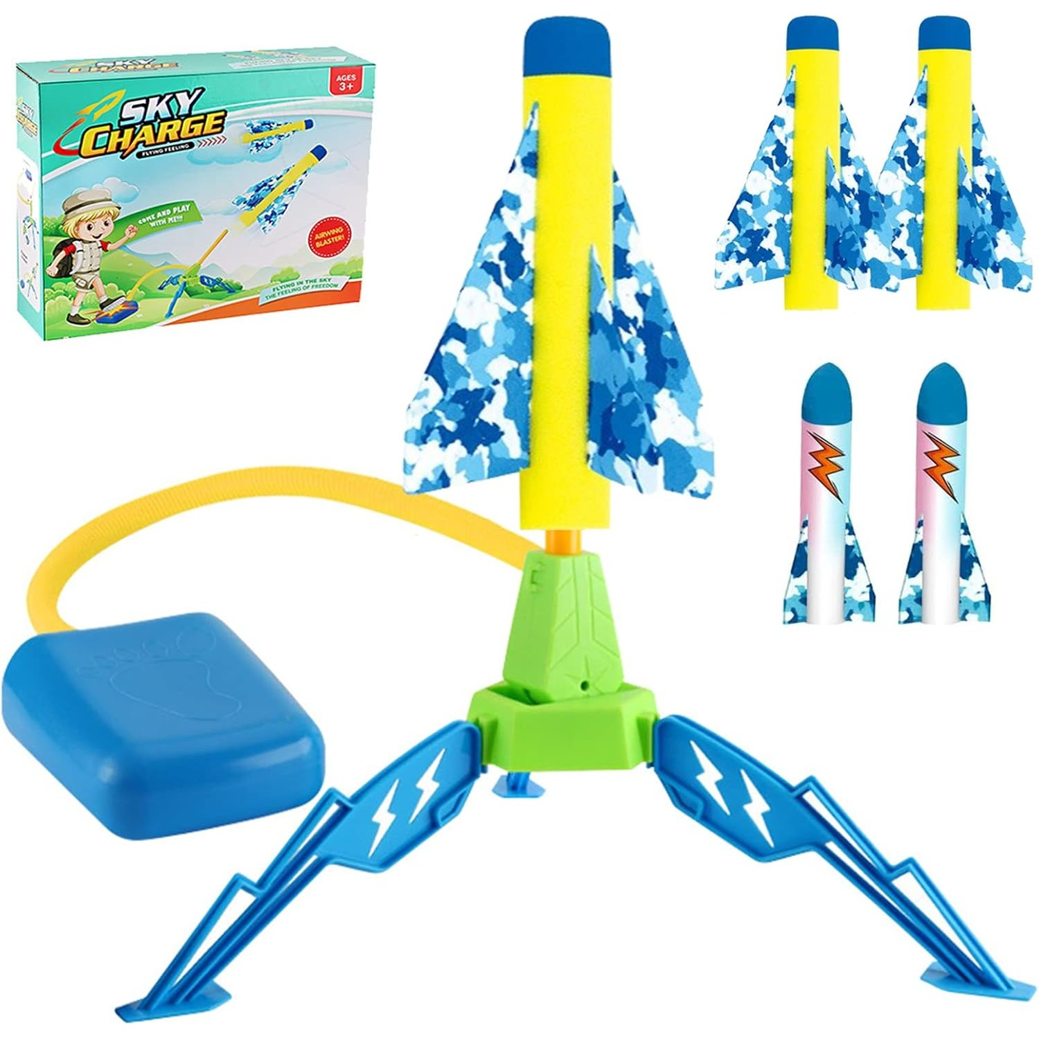 Jucarie pentru Copii Lansator de Rachete cu Piciorul, 1 Lansator, 4 Rachete fara Lumini, 40.5 cm Inaltime, Multicolor [4]