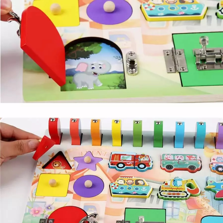 Placa  Activitati cu Incuietori si Pescuit Magnetic Fishing Busy Board, multicolor [6]