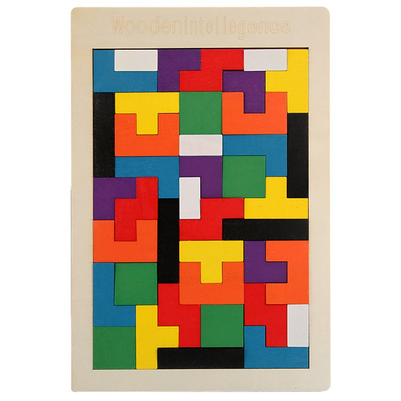 Puzzle Montessori din Lemn Tip Tetris, Forme Neregulate, 40 Piese, Multicolor [1]