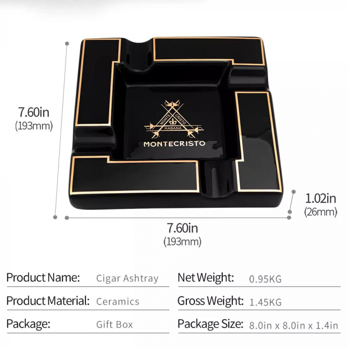 Scrumieră trabuc de lux Monte Cristo black, în cutie cadou [3]
