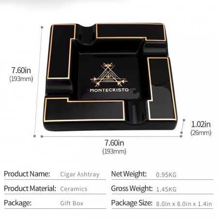 Scrumieră trabuc de lux Monte Cristo black, în cutie cadou [2]