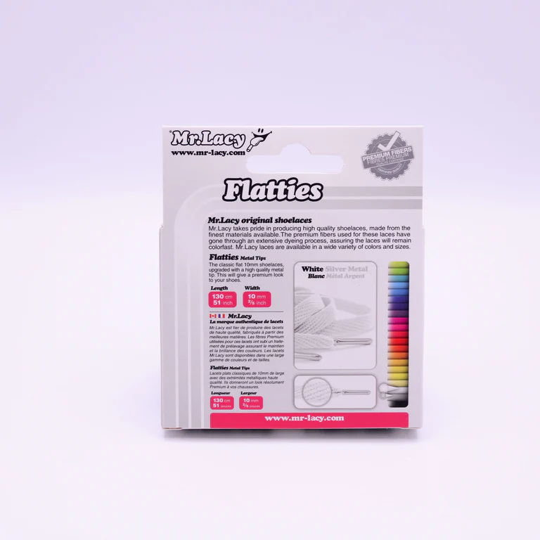 Sireturi Mr. Lacy FLATTIES METAL TIPS White/Silver 130CM [4]