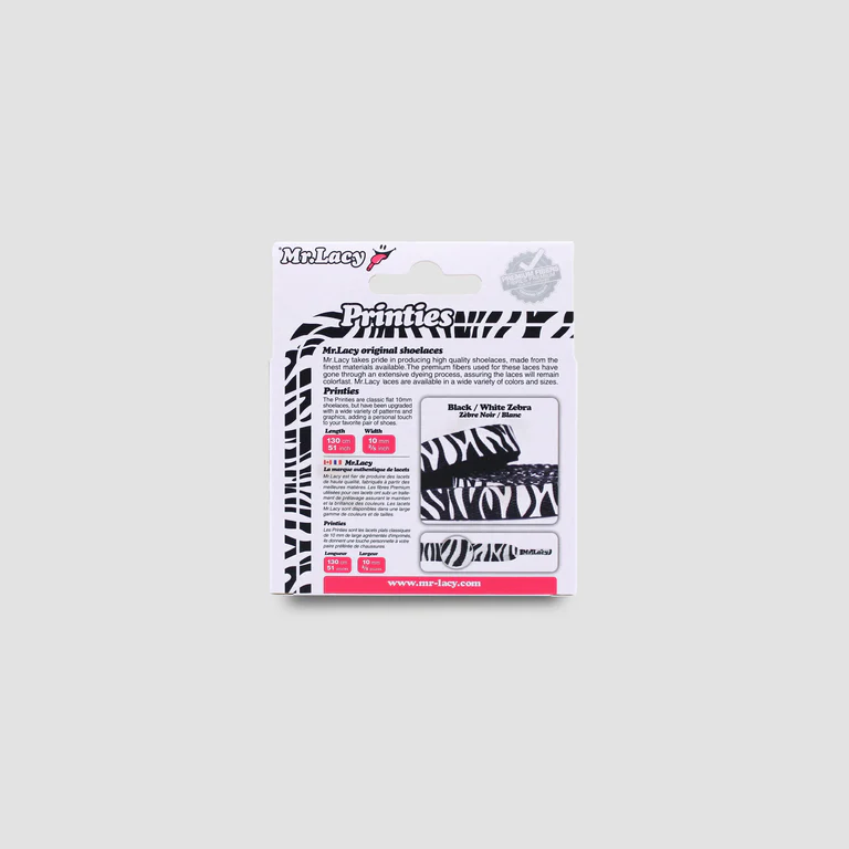 Sireturi Mr. Lacy PRINTIES 130CM Zebra Black/White [3]