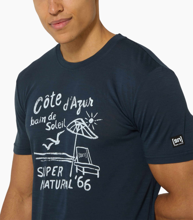 Tricou barbati cu merino SN-SUPERNATURAL - M COTE D AZUR TEE - Blueberry/White Stone [3]