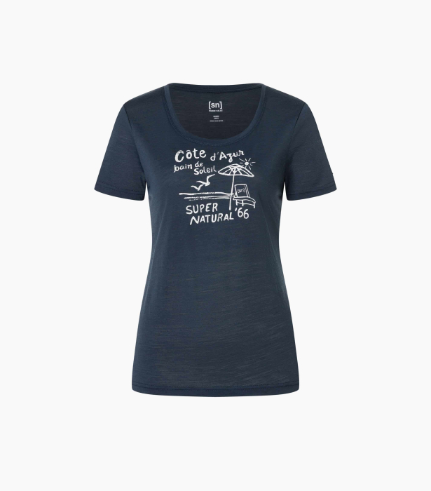 Tricou dama cu merino SN-SUPERNATURAL - W COTE D AZUR TEE - Blueberry/White Stone [2]