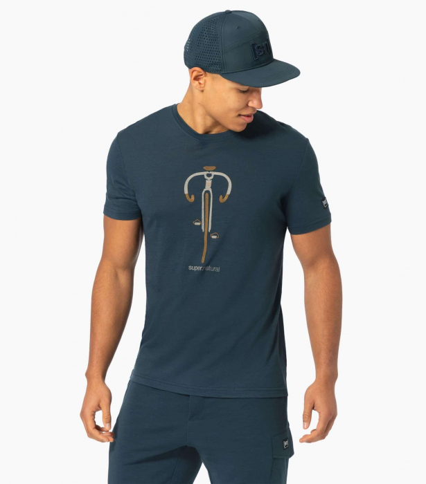 Tricou barbati cu merino SN-SUPERNATURAL - M VINTAGE BIKE - Blueberry/Vintage Khaki Melange/Kangaroo [2]