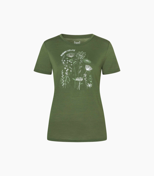 Tricou dama cu merino SN-SUPERNATURAL - W ROCK FLOWERS TEE - Chive/Various [2]