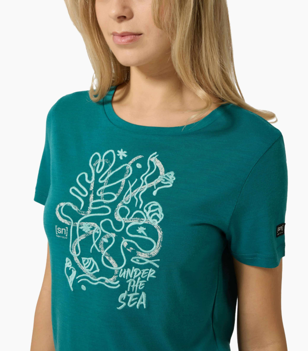 Tricou dama cu merino SN-SUPERNATURAL - W UNDER THE SEA TEE - Pacific/White Stone/Lagoon Green [4]