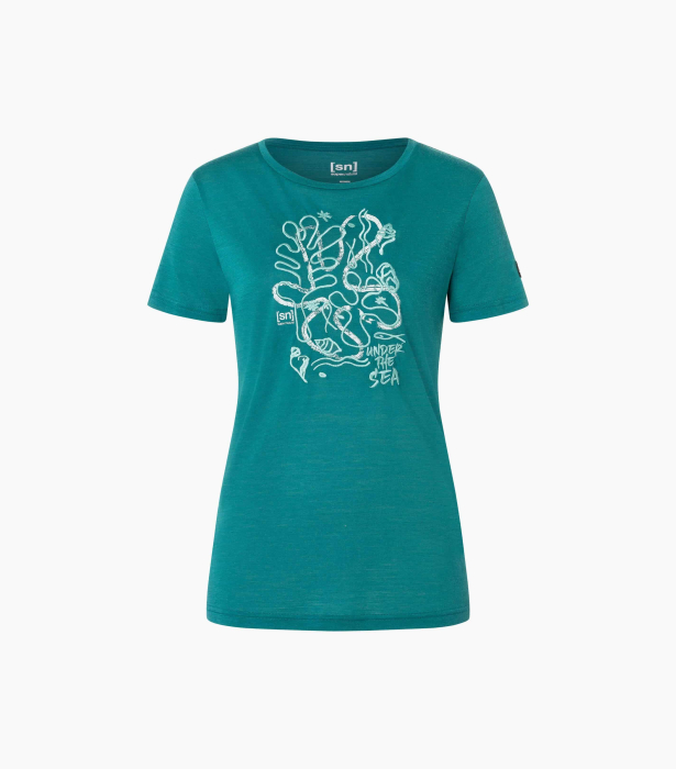Tricou dama cu merino SN-SUPERNATURAL - W UNDER THE SEA TEE - Pacific/White Stone/Lagoon Green [2]