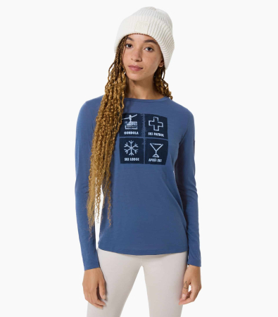 Bluze si Polare - Bluza dama SN Super.Natural W SWISS LODGE LS Ocean Blue/Blueberry/Fresh White