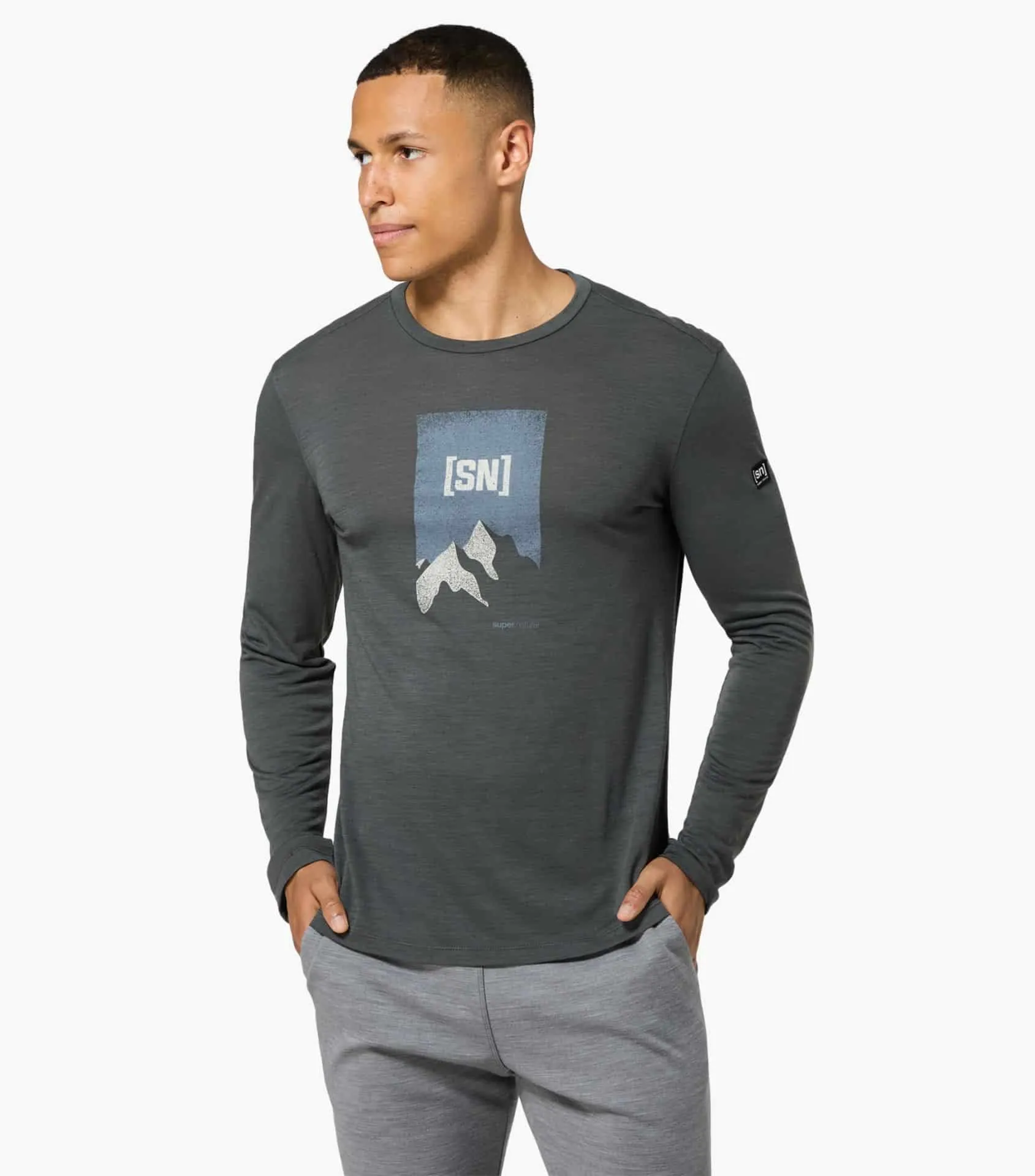 Bluze si Polare - Bluza barbati SN Super.Natural M 2 PITCH LS Dark Shadow Melange/Flint Stone/Feather Grey