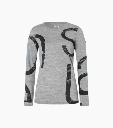 First Layere - Bluza dama SN Super.NaturalW CAPITAL LOGO LS Cashmere Grey Melange/Jet Black