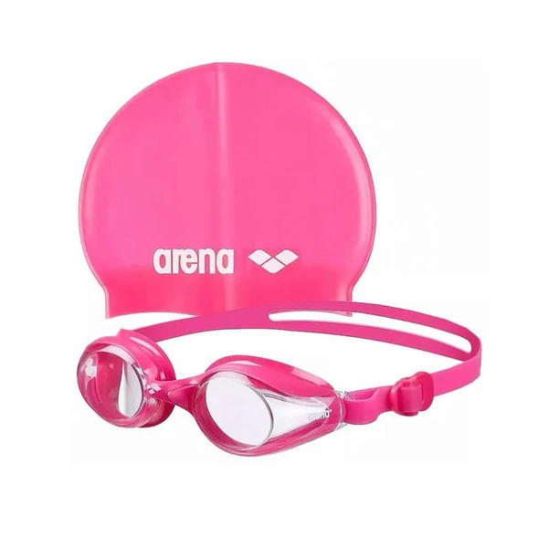 Produse pentru bazin ARENA - Set Casca cu Ochelari de inot copii POOL JR SET Fuchsia/White