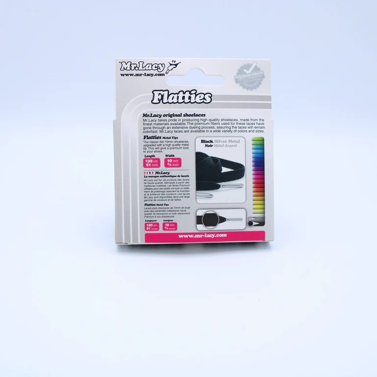 Sireturi Mr. Lacy FLATTIES METAL TIPS Black /Silver 130CM [3]