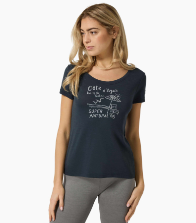 Tricouri drumetie - Tricou dama cu merino SN-SUPERNATURAL - W COTE D AZUR TEE - Blueberry/White Stone
