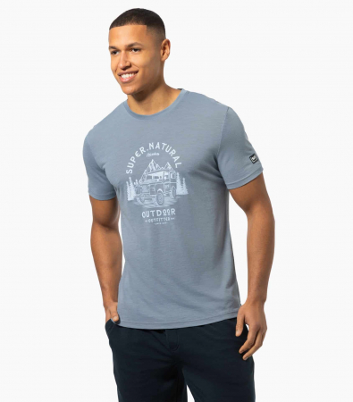 Tricouri drumetie - Tricou barbati cu merino SN-SUPERNATURAL - M LANDI - Flint Stone/Heather Blue