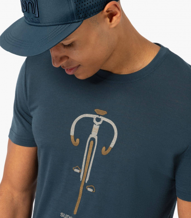 Tricouri drumetie - Tricou barbati cu merino SN-SUPERNATURAL - M VINTAGE BIKE - Blueberry/Vintage Khaki Melange/Kangaroo