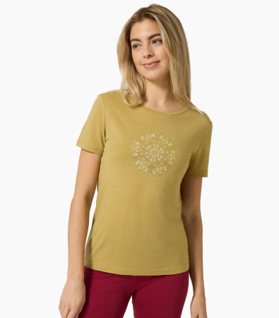 Tricouri drumetie - Tricou dama cu merino SN-SUPERNATURAL - W ORNAMENT TEE - Sahara/Tobacco Glitter/White Stone