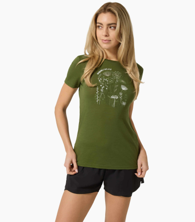 Tricouri drumetie - Tricou dama cu merino SN-SUPERNATURAL - W ROCK FLOWERS TEE - Chive/Various
