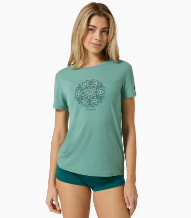 Tricouri drumetie - Tricou dama cu merino SN-SUPERNATURAL - W ORNAMENT TEE - Sahara/Tobacco Glitter/White Stone