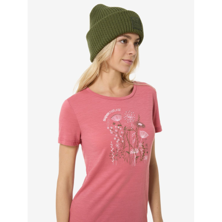 Tricouri drumetie - Tricou dama cu merino SN-SUPERNATURAL - W ROCK FLOWERS TEE - Mauvewood/Various