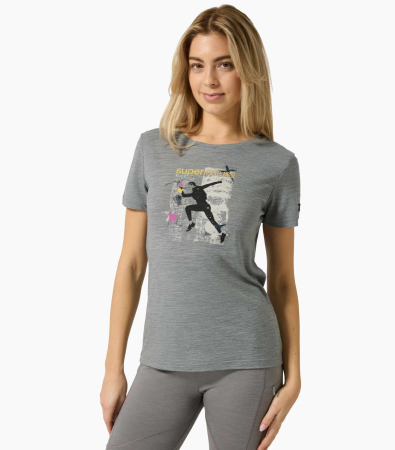 Tricouri drumetie - Tricou dama cu merino SN-SUPERNATURAL - W RUNNING ART TEE - Cashmere Grey Melange/Various