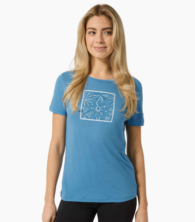 Tricouri drumetie - Tricou dama cu merino SN-SUPERNATURAL - W SEA URCHIN TEE - Blue Heaven/Blue Heaven/White Stone