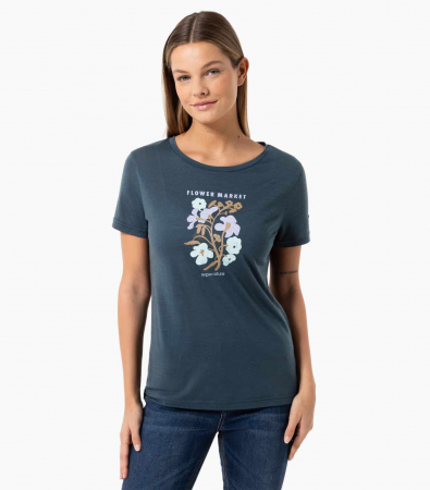 Tricouri drumetie - Tricou dama merino SN-SUPERNATURAL - W FLOWER MARKET - Blueberry/Various