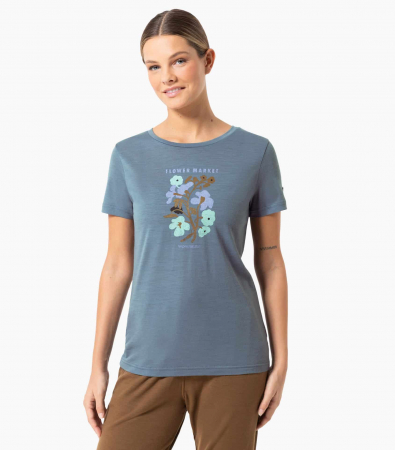 Tricouri drumetie - Tricou dama merino SN-SUPERNATURAL - W FLOWER MARKET - Flint Stone/Various