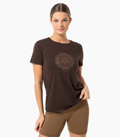 Tricouri drumetie - Tricou dama merino SN-SUPERNATURAL - W ORNAMENT - Chocolate Bean/Kangaroo/Copper