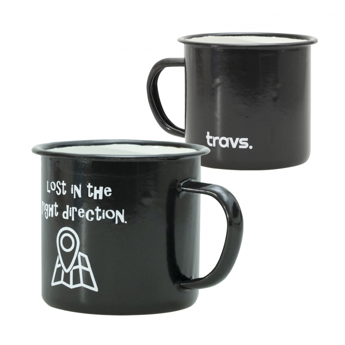 Cana "Lost In The Right Direction" neagra, emailata, 330 ml cu mesaj in limba engleza [2]