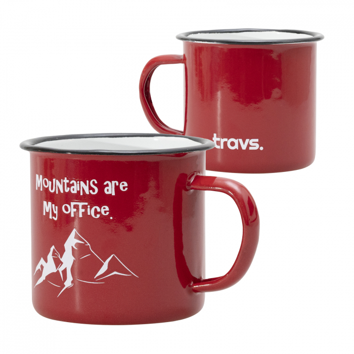 Cana "Mountains Are My Office" rosie, emailata, 330 ml cu mesaj in limba engleza [2]