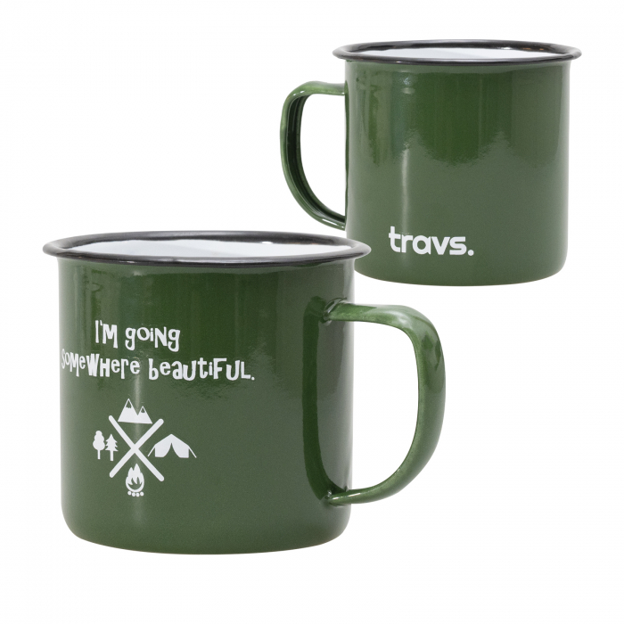 Cana "I'm Going Somewhere Beautiful" verde, emailata, 330 ml cu mesaj in limba engleza [2]
