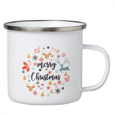 Produse noi - Cană emailata CRACIUN "Merry Christmas" de 330 ml, cadou de Sarbatori